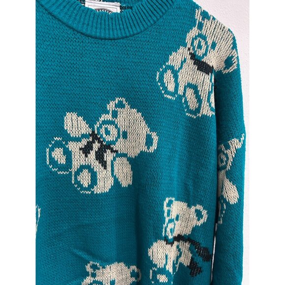 Vintage Teal Teddy Bear Sweater Classic Tee Essentials Womens Size Medium - Picture 4 of 9